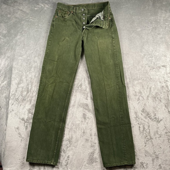 Vtg Levis Jeans Men 32x34 (fit 30x32) Green 90s 501 Made In USA Button Fly Faded